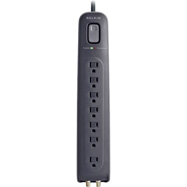 Regulador Belkin, 7 salidas, protección coaxial, 2000J, 4 conectores, color negro (carcasa negra/gris) - BV107030-04-BLK