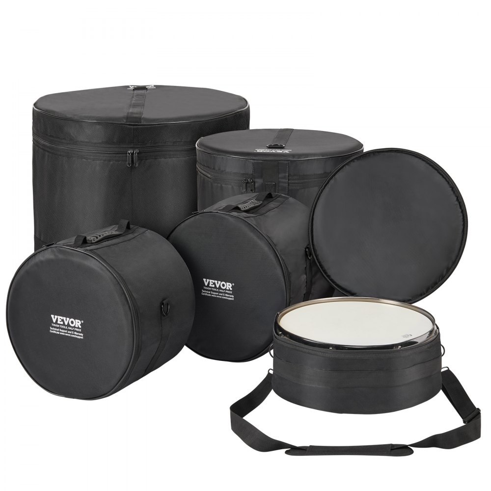 VEVOR 5-Piece Drum Bag Set, 1680D Oxford Fabric, Padded Drum Bags and Cases with 4.92 ft Detachable Shoulder Strap Carry Handles Foldable Design, for 22'' Kick 12'' Tom 13'' Tom 16'' Tom 14'' Snare - GSNB1680DNJB9TCZYV0