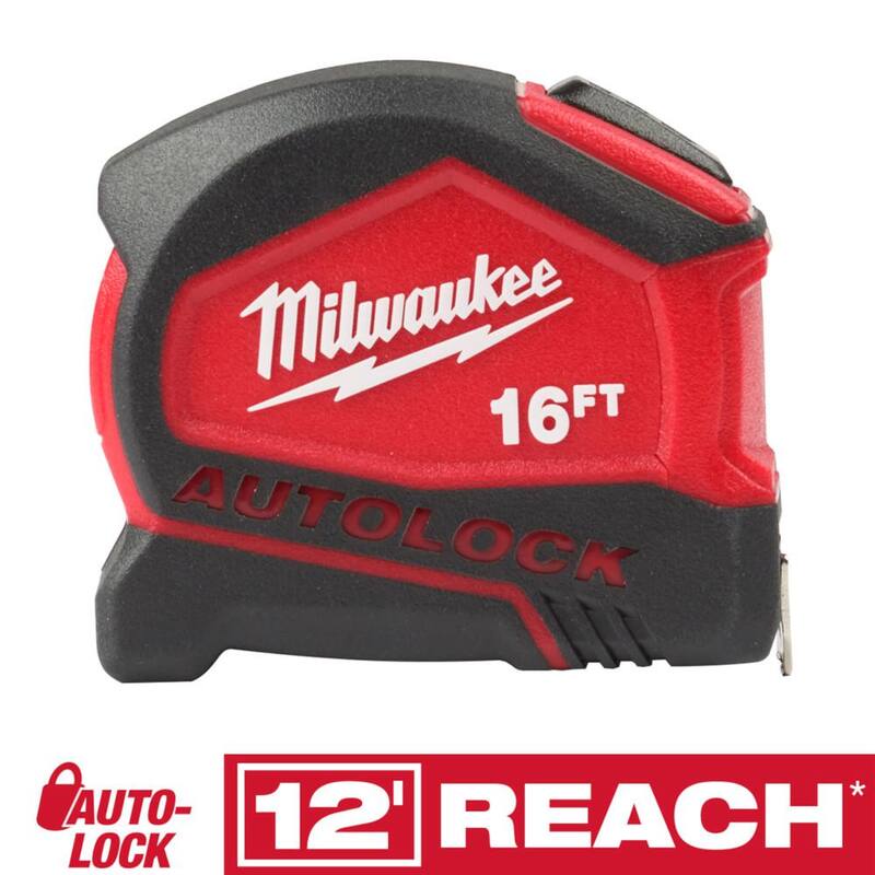 Milwaukee Cinta Métrica Compacta Auto Lock de 16 pies con Escala Fraccionada y 9 pies de Resistencia - 48-22-6816
