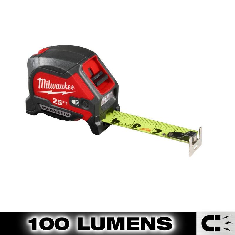 Milwaukee Cinta Métrica Compacta de Cinta Ancha de 25 pies x 1-1/16 pulgadas con LED - 48-22-0428