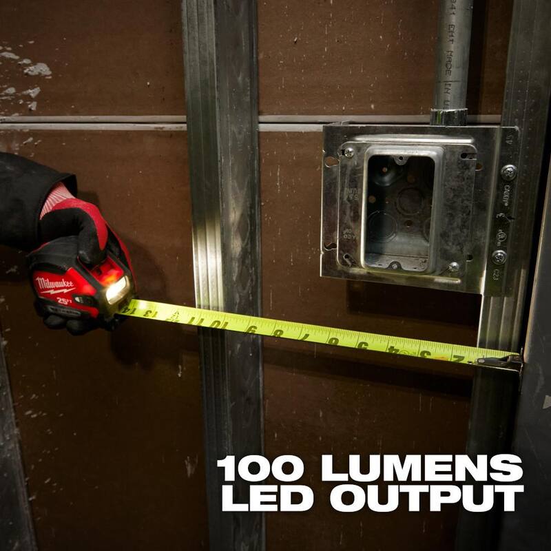 Milwaukee Cinta Métrica Compacta de Cinta Ancha de 25 pies x 1-1/16 pulgadas con LED - 48-22-0428