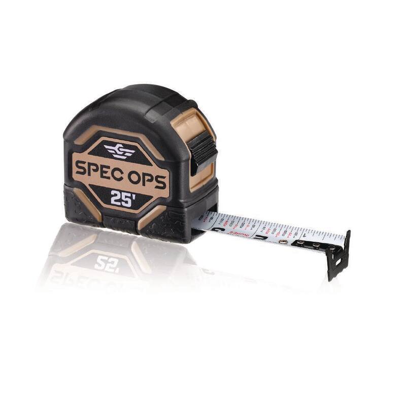 Cinta métrica SPEC OPS de 25 pies, cuchilla impresa de doble cara de 1 1/4 pulgadas de ancho, estuche compuesto de grado militar, cuchilla recubierta de Mil-X - SPEC-TM25