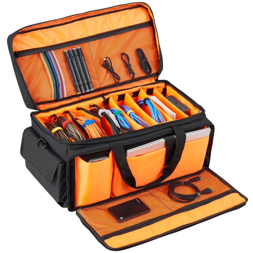 VEVOR DJ Cable File Bag, 1200D Oxford Fabric, DJ Gig Bag with 9 Detachable Divider 4.92 ft Padded Shoulder Strap Plastic Bottom Pad, 23.6 x 11.8 x 12.7 in DJ Wire Bag for DJ Gear Musical Accessories - DJSNB1200DNJTF6JEV0