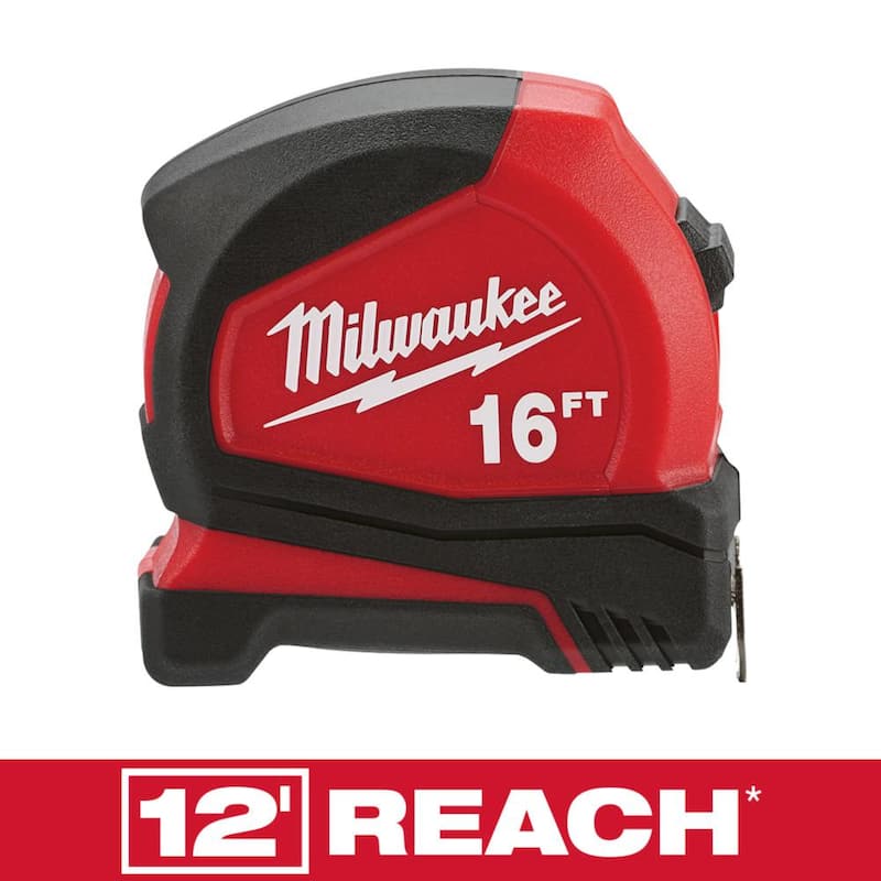 Cinta métrica Milwaukee compacta de 16 pies con escala fraccional y 8 pies de alcance destacado - 48-22-6616
