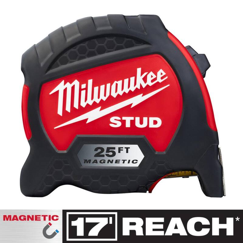 Cinta métrica magnética STUD Gen II de Milwaukee de 25 pies x 1-5/16 pulgadas con alcance de 17 pies - 48-22-9725M