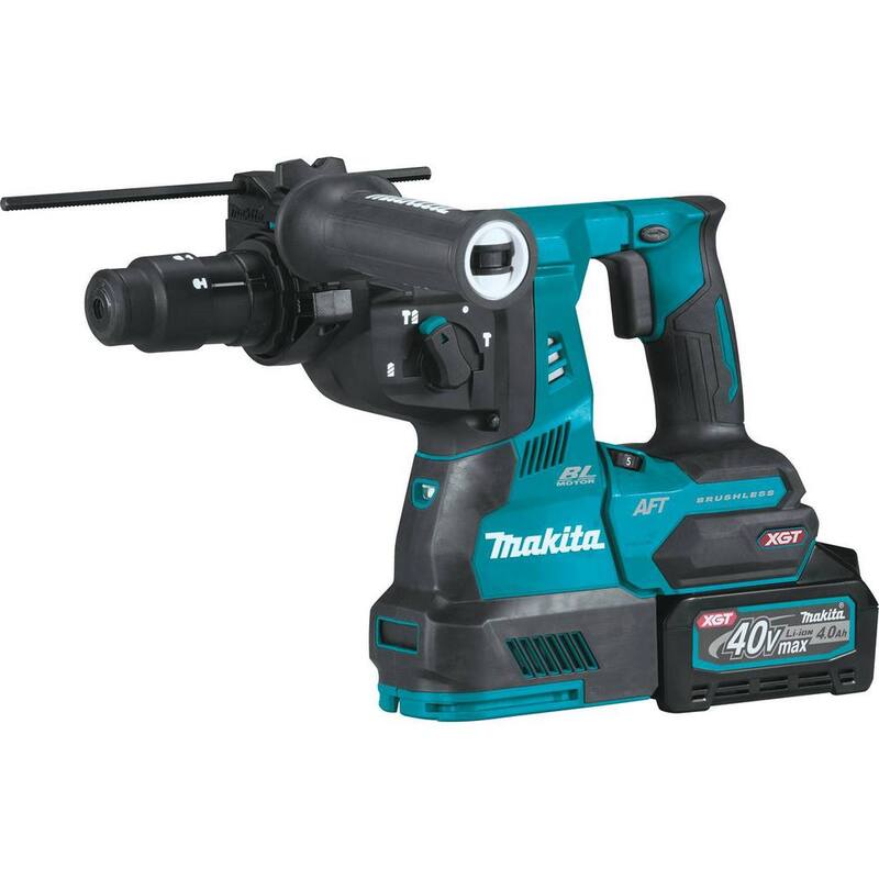 Martillo rotativo inalámbrico Makita 40V Max XGT sin escobillas de 1-1/8 pulgadas, con kit de cincelado intercambiable AWS Capable (4.0Ah) - GRH02M1