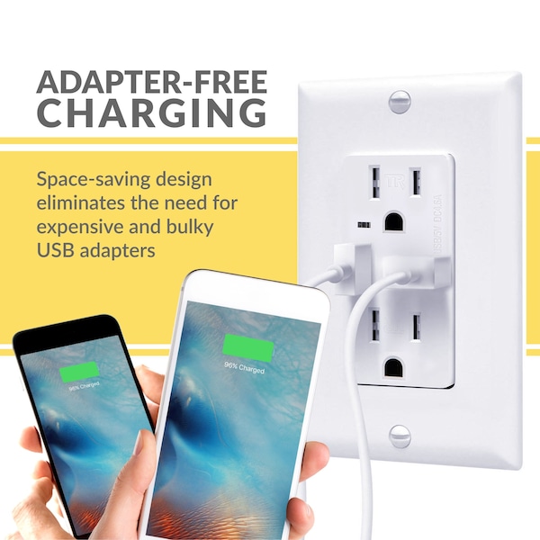 Combinación de tomacorriente USB de 4.6A y receptáculo de 15A TR, blanco, paquete de 10 - USB46-WH-10
