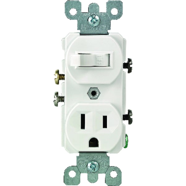Leviton Interruptor y Receptáculo Combinado de 15 amperios de Un Solo Polo Blanco 1 pieza - 05225-0WS