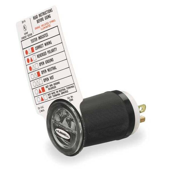 Probador de toma de corriente Hubbell Wiring Device-Kellems, 125VAC, luces de neón - HBL5200