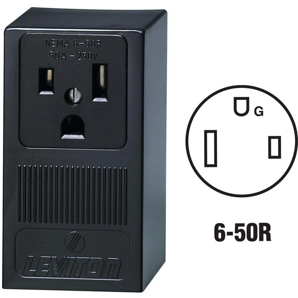 Tomacorriente para soldadora Leviton 50A montaje superficial color negro 6-50R - R20-05378-P00