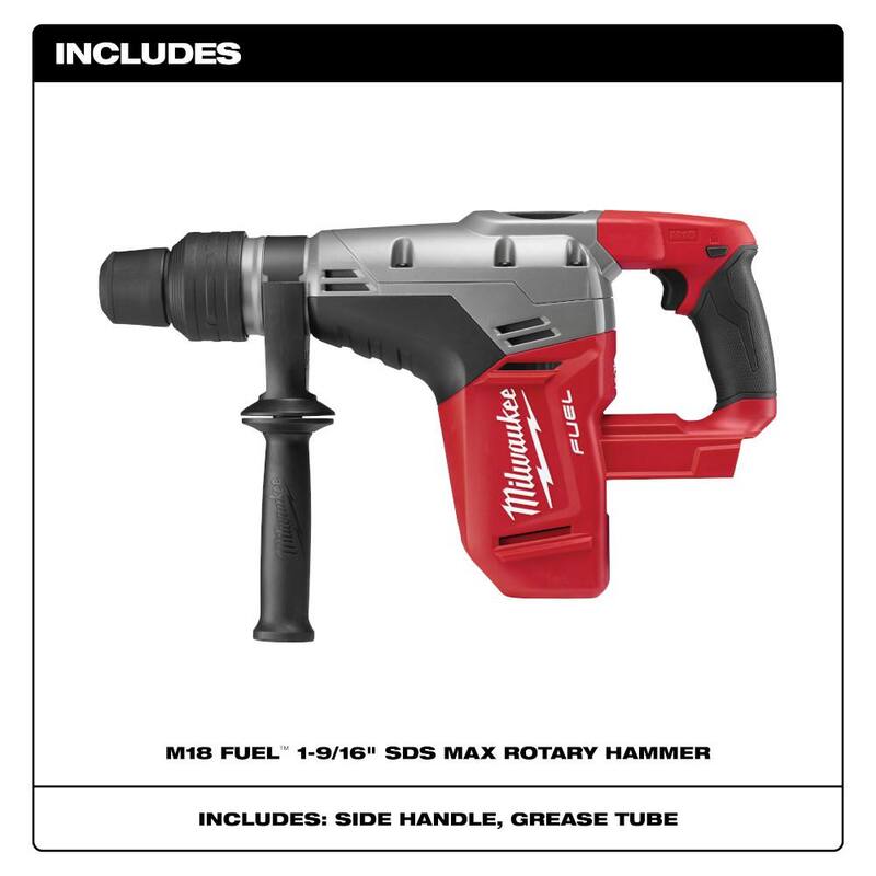 Martillo rotativo Milwaukee M18 FUEL 18V de 1-9/16 pulgadas SDS-Max inalámbrico con motor sin escobillas de iones de litio (solo herramienta) - 2717-20