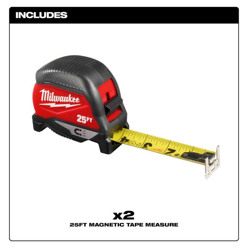 Milwaukee 25 ft. Cinta Métrica Magnética Compacta (Paquete de 2) - 48-22-1025MG