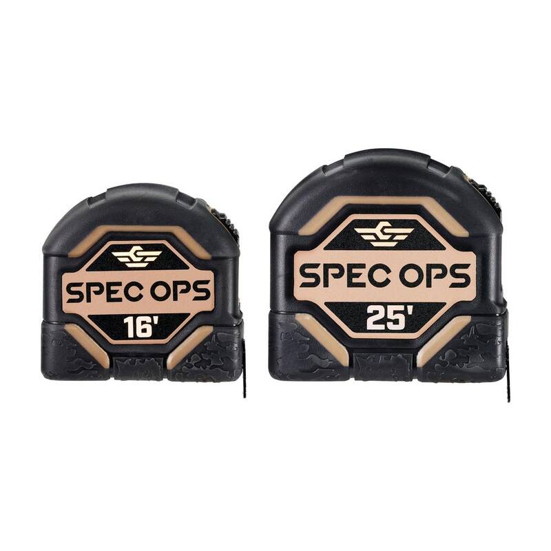 Juego de herramientas para medir con cinta métrica de 16 pies y 25 pies, hoja de doble cara de 1-1/4 pulgadas, estuche de material compuesto de grado militar - SPEC-TM16-TM25.