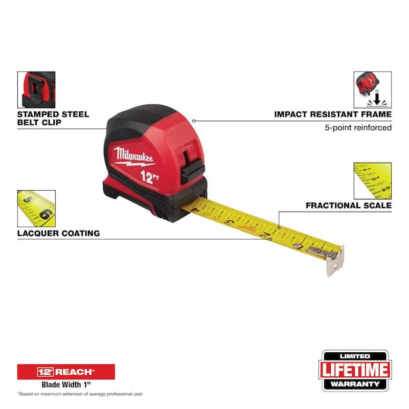Milwaukee 12 pies. Medida compacta de cinta - 48-22-6612