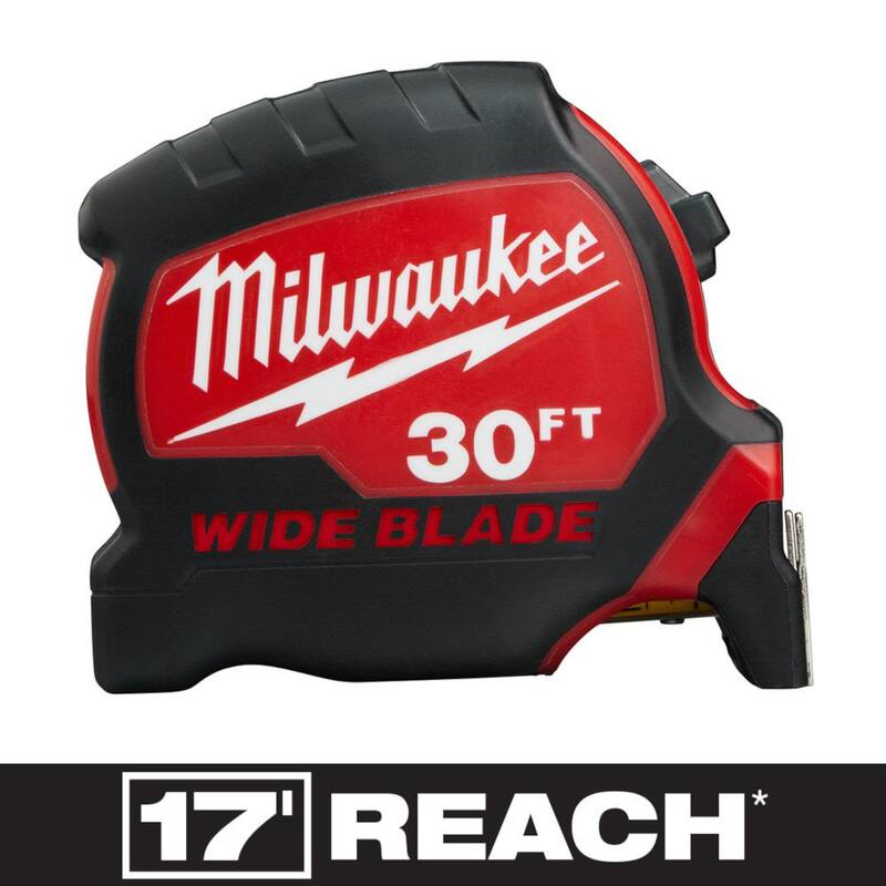Cinta métrica con hoja ancha de 30 pies x 1-5/16 pulgadas de Milwaukee con alcance de 17 pies - 48-22-0230.