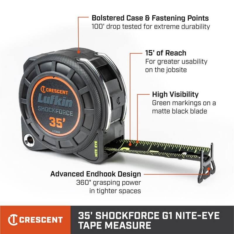 Cinta métrica de doble cara Crescent Lufkin 1-3/16 in. x 35 ft. Shockforce Nite Eye G1 - L1135B-02