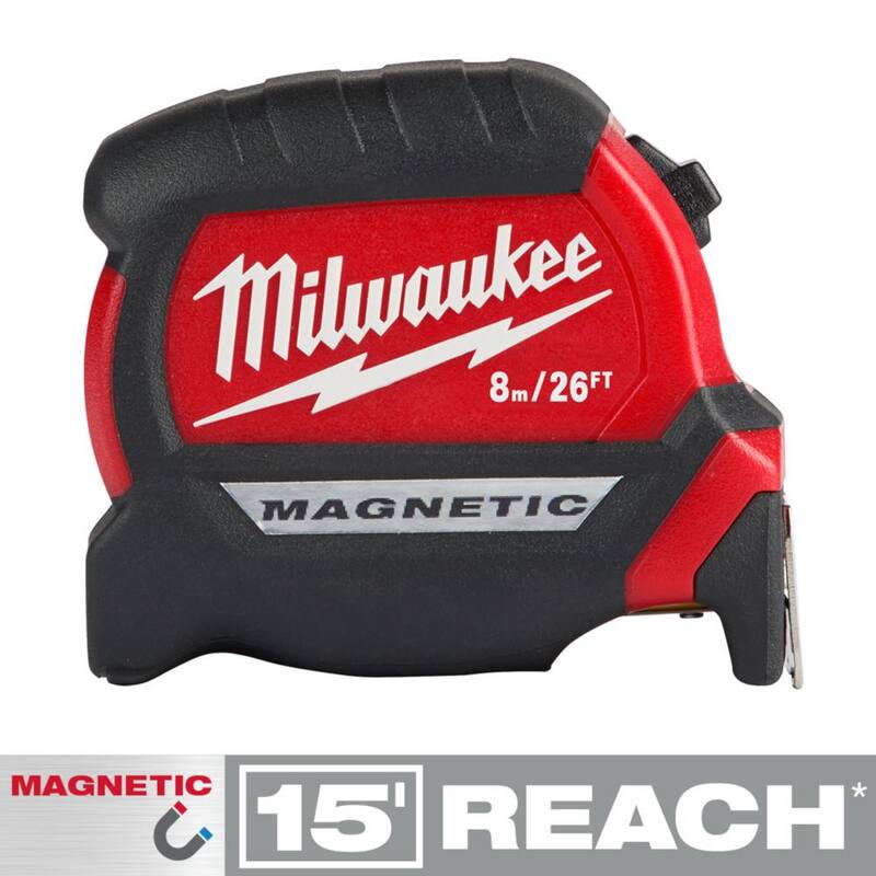 Milwaukee 8 m/26 ft. x 1-1/16 in. Cinta métrica magnética compacta con alcance de 15 ft. - 48-22-0326