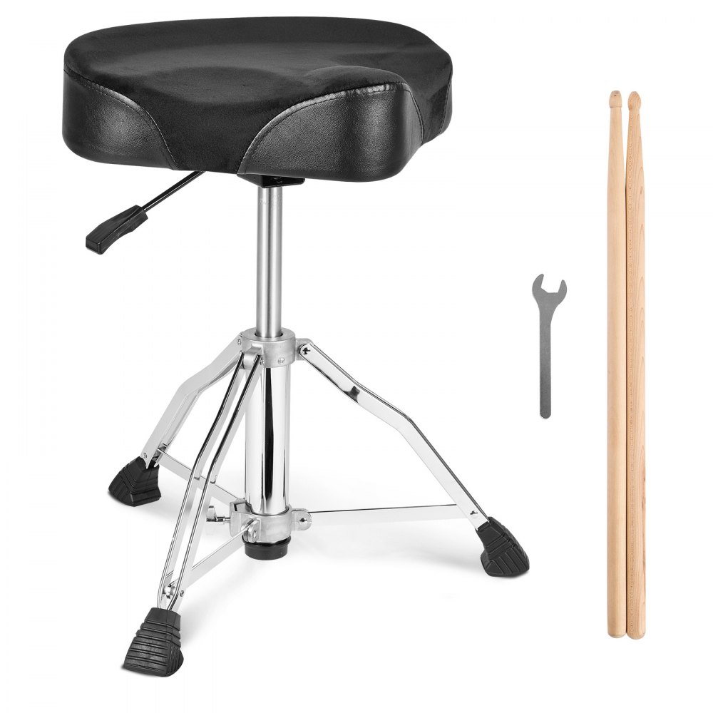 VEVOR Hydraulic Saddle Drum Throne, 19.3-25.2 in / 490-640 mm Height Adjustable, Padded Drum Stool Seat with Anti-Slip Feet Drumsticks 500 lbs / 227 kg Max Weight Capacity, 360° Swivel for Drummers - GDYYSWKBMA00UW9V7V0
