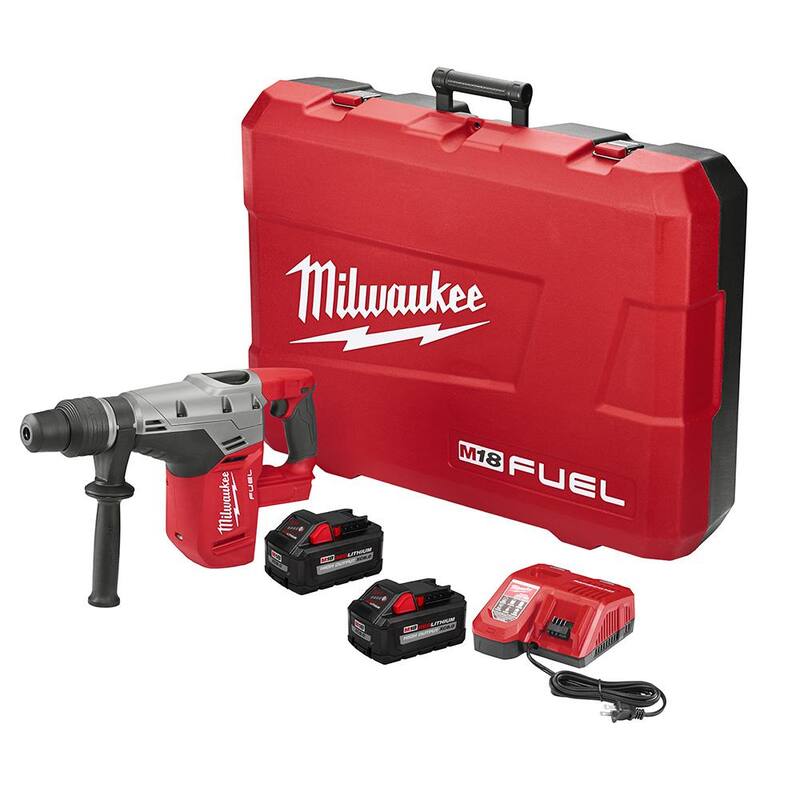 Martillo rotativo inalámbrico Milwaukee M18 FUEL 18V de 1-9/16 pulgadas con tecnología de iones de litio sin escobillas SDS-Max Kit con dos baterías de 8.0Ah y estuche rígido - 2717-22HD