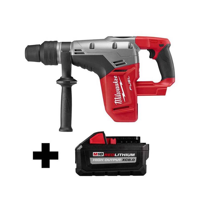 Martillo rotativo inalámbrico Milwaukee M18 FUEL 18V de 1-9/16 pulgadas con batería de alto rendimiento de 8.0 Ah de ion de litio SDS-Max - 2717-20-48-11-1880