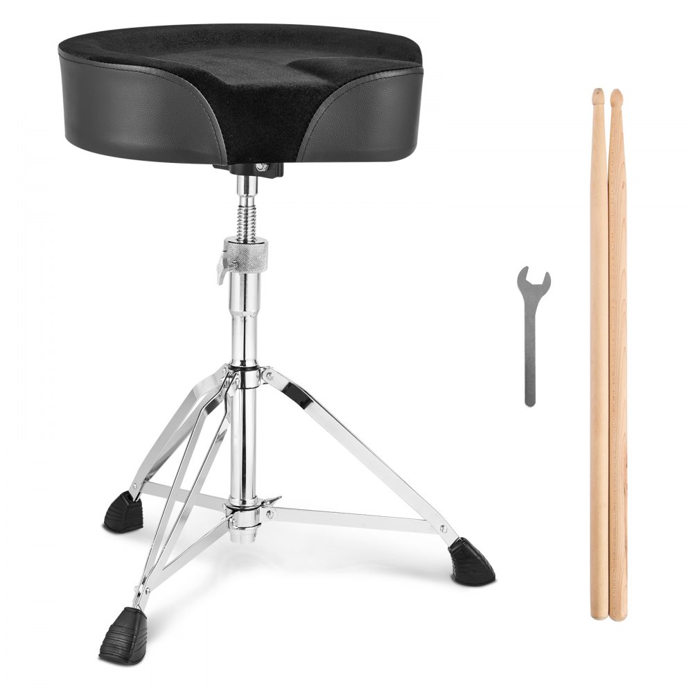 VEVOR Saddle Drum Throne, 22-27.8 in / 560-705 mm Height Adjustable, Padded Drum Stool Seat with Anti-Slip Feet 5A Drumsticks 500 lbs / 227 kg Max Weight Capacity, 360° Swivel Drum Chair for Drummers - GDLSSWKBMA00FGHQKV0