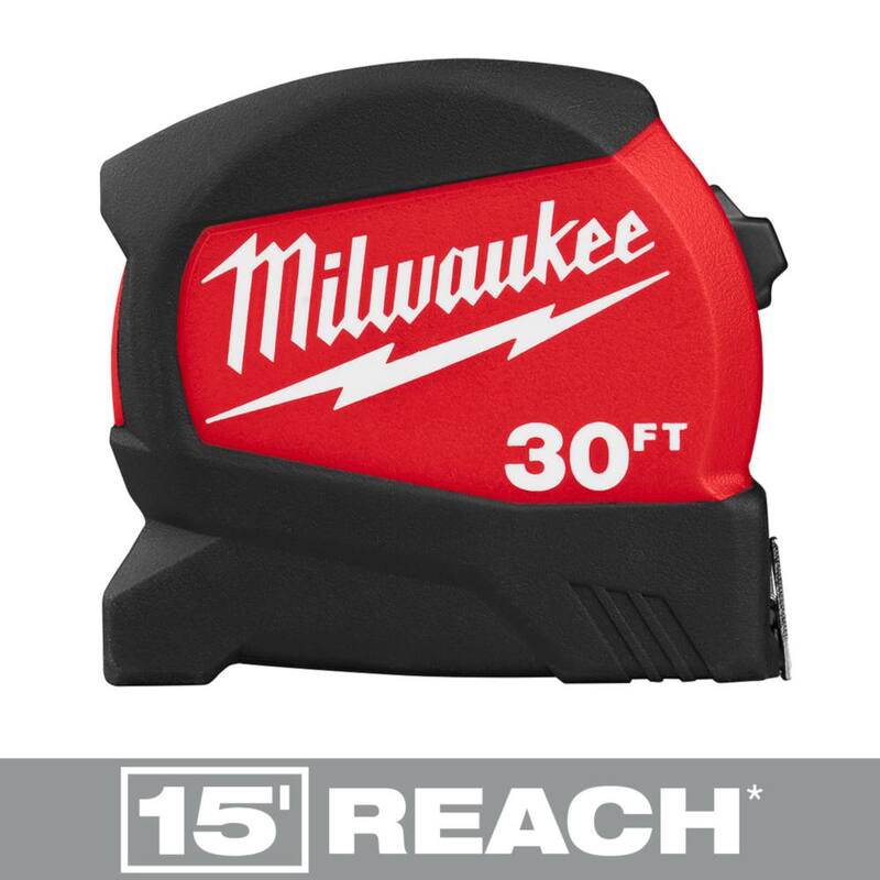 Milwaukee Cinta métrica compacta de hoja ancha de 30 pies x 1-3/16 pulgadas con alcance de 15 pies - 48-22-0430