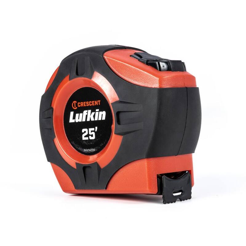 Serie P1000 de Crescent Lufkin 1 pulgada x 25 pies Cinta métrica retráctil con hoja de acero A5 - PHV1425N de color naranja amarillo de alta visibilidad.