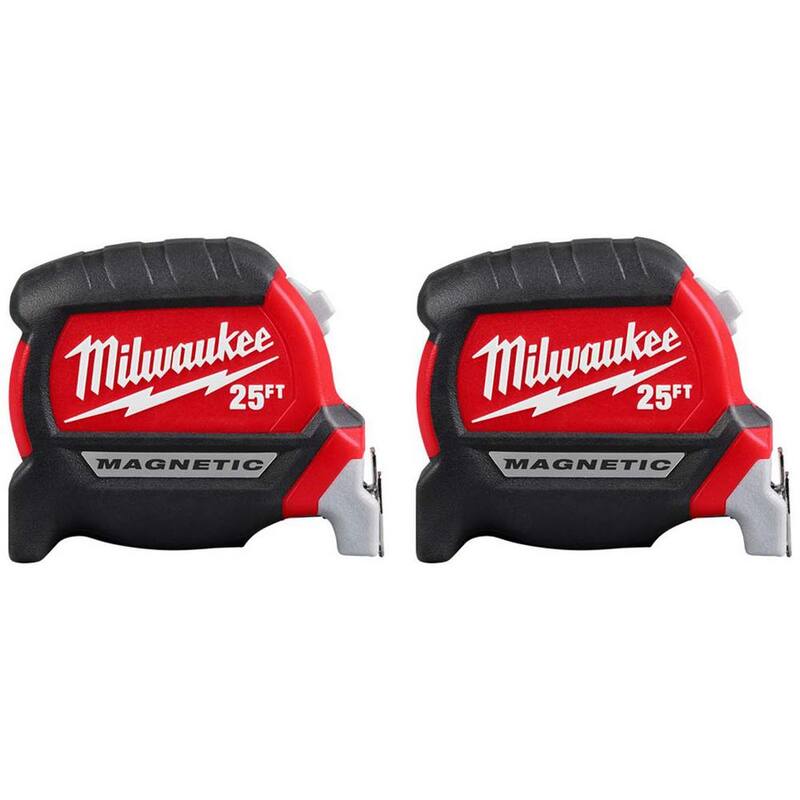 Milwaukee 25 ft. Cinta métrica magnética compacta de hoja ancha para electricistas (paquete de 2) - 48-22-0327