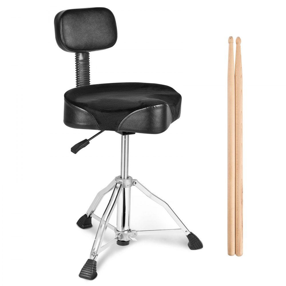 VEVOR Drum Throne with Backrest, 19.3-25.2 in/490-640 mm Height Adjustable, Hydraulic Saddle Padded Drum Stool Seat with Anti-Slip Feet Drumsticks 500 lbs/227 kg Max Capacity, 360°Swivel for Drummers - GDYYSYKBMA001C0N4V0