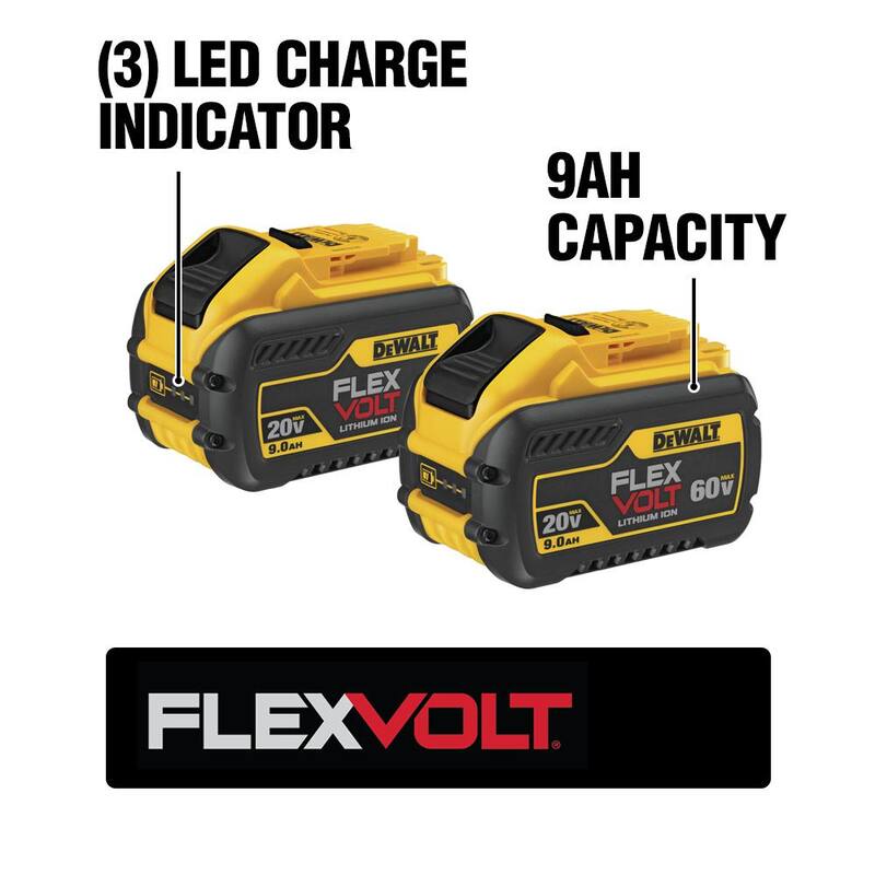 Martillo rotativo combinado SDS MAX inalámbrico sin escobillas DEWALT FLEXVOLT 60V MAX de 1-9/16 pulgadas y (2) baterías FLEXVOLT 9.0Ah - DCH481X2