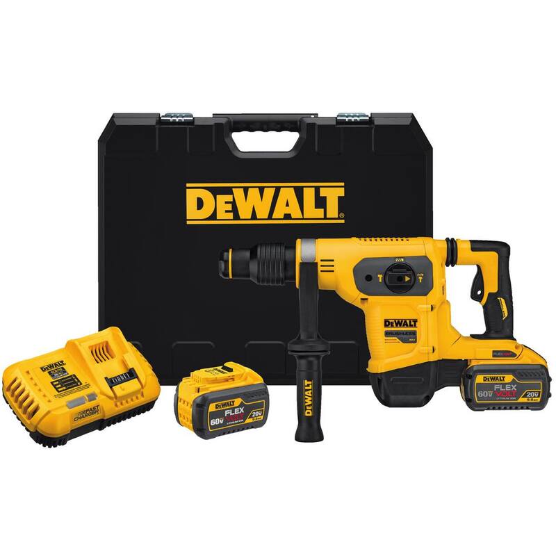 Martillo rotativo combinado SDS MAX inalámbrico sin escobillas DEWALT FLEXVOLT 60V MAX de 1-9/16 pulgadas y (2) baterías FLEXVOLT 9.0Ah - DCH481X2