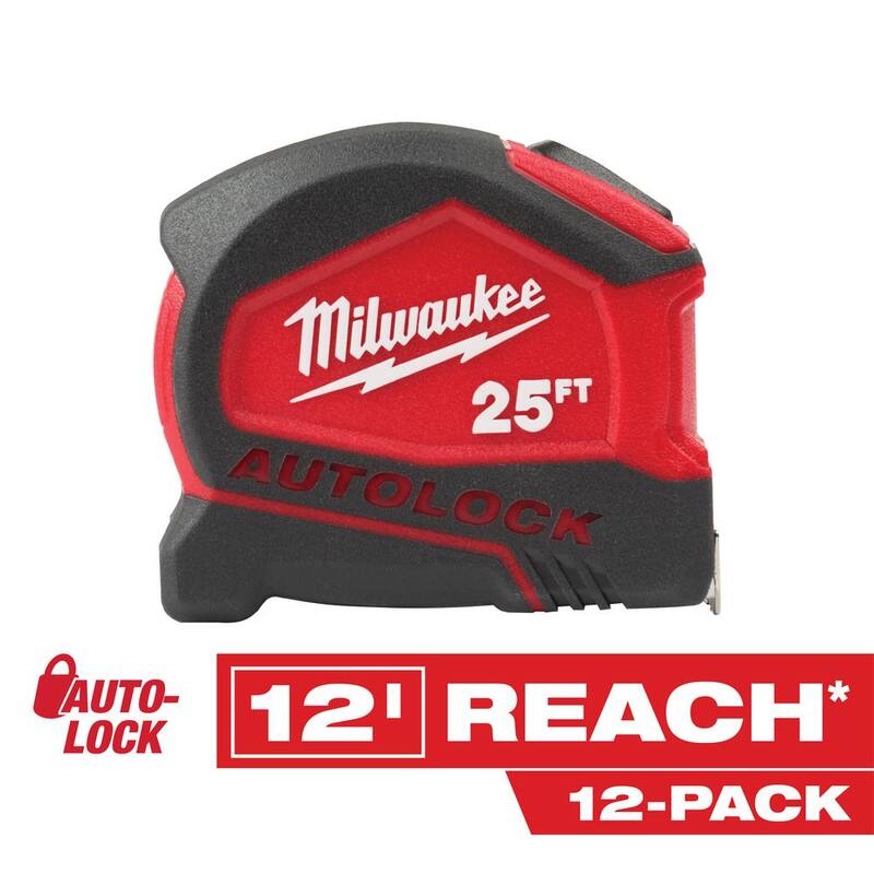 Milwaukee 25 ft. Cinta métrica compacta con bloqueo automático (paquete de 12) - 48-22-6825-12X