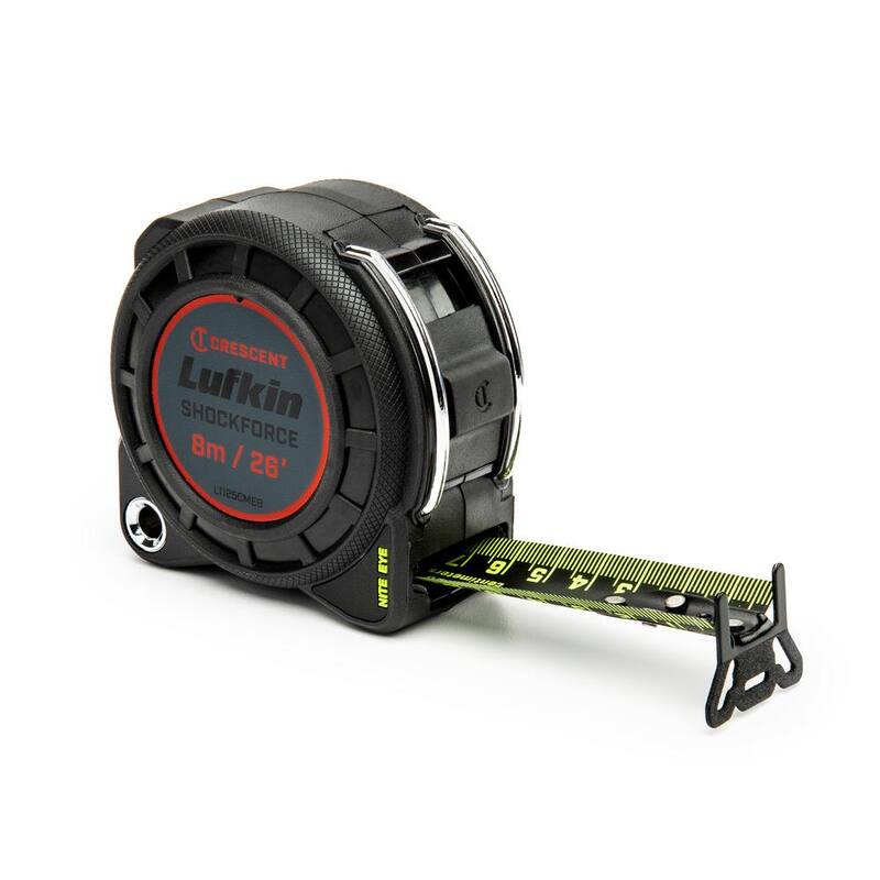 Cinta métrica de doble cara Crescent Lufkin 1-3/16 pulg. x 8 m/26 pies Shockforce Nite Eye G1 - L1125CMEB-02