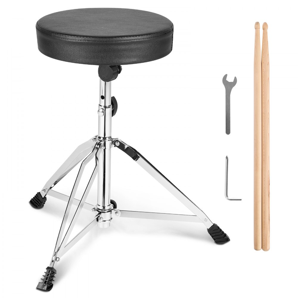 VEVOR Drum Throne, 19.3 to 23 in / 490-585 mm Height Adjustable, Padded Drum Stool Seat with Anti-Slip Feet 5A Drumsticks 330 lbs / 150 kg Maximum Weight Capacity, 360° Swivel Drum Chair for Drummers - GDLSSWKBYX00CC356V0