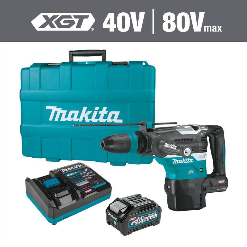 Martillo rotativo inalámbrico sin escobillas Makita 40V Max XGT de 1-9/16 pulgadas, kit con tecnología AVT, capaz de AFT y AWS (4.0Ah) - GRH05M1