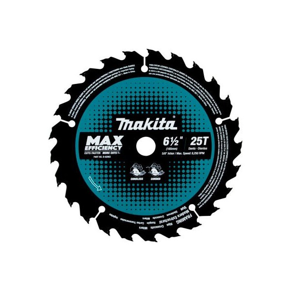 Makita Makita Carbide-Tipped Max Effcy Ultra-Thin Kerf Circular Saw Blade, Framing, 6-1/2inDia, 25 TPI - B-62963