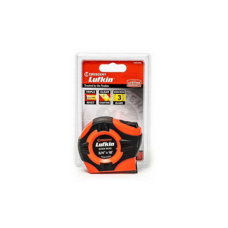 Cinta métrica de regreso rápido de potencia QuickRead Lufkin Crescent de 3/4 pulg. x 16 pies - PQR1316N