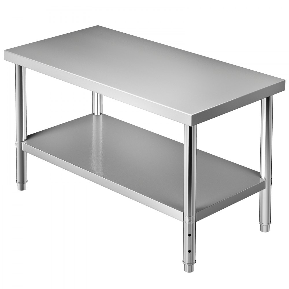 VEVOR Stainless Steel Prep Table, 48 x 30 x 34 Inch, 550lbs Load Capacity Heavy Duty Metal Worktable with Adjustable Undershelf, Commercial Workstation for Kitchen Restaurant Garage Backyard - J48X30X34INCHVNM2V0