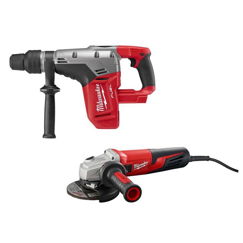 Rotomartillo inalámbrico sin escobillas Milwaukee M18 FUEL de 18V de ion litio de 1-9/16 pulgadas con SDS-Max y amoladora angular de 5 pulgadas de 13 amperes - 2717-20-6117-33D