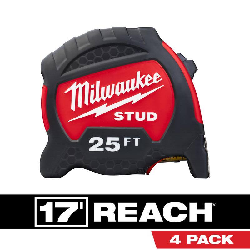 Milwaukee Cinta Métrica GEN II STUD de 25 pies x 1.3 pulgadas con alcance de 17 pies (paquete de 4) - 48-22-9725x4