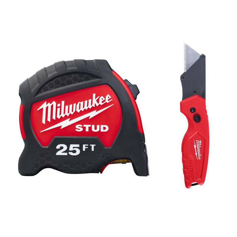Milwaukee 25 pies x 1.3 pulgadas Cinta Métrica Gen II STUD con 14 pies de Destaque con Cuchillo Utilitario Plegable Compacto Fastback - 48-22-9725-48-22-1500