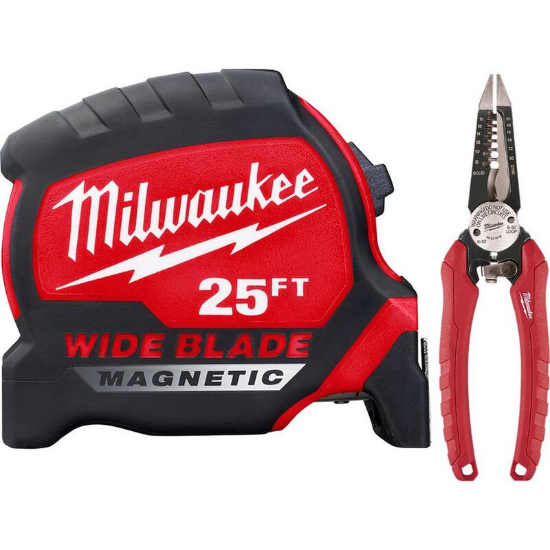 Milwaukee 25 pies x 1.3 pulgadas Cinta Métrica Magnética de Hoja Ancha con Pelacables 6 en 1 - 48-22-0225M-48-22-3079