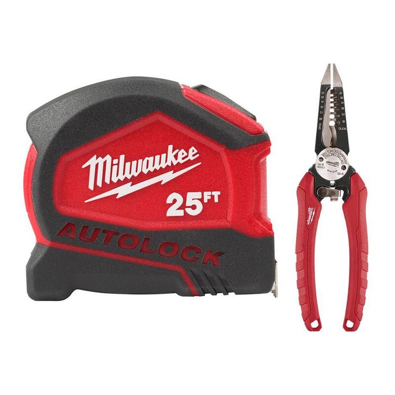 Cinta métrica de bloqueo automático compacta de 25 pies con alicates 6 en 1 de Milwaukee