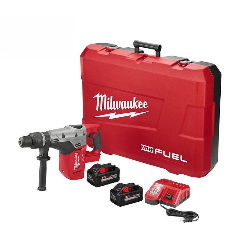 Martillo rotativo inalámbrico Milwaukee M18 FUEL de 18V con tecnología de litio-ion y sin escobillas de 1-9/16 pulgadas SDS-Max, con kit de martillo rotativo con mango en D SDS-PLUS - 2717-22HD-2613-20.