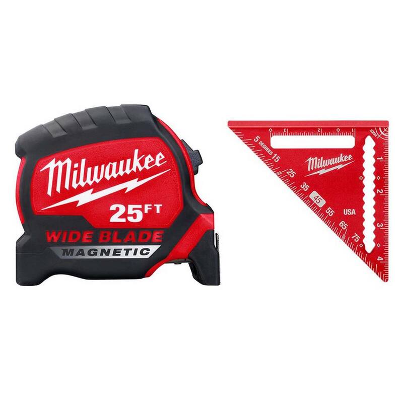 Milwaukee Cinta Métrica Magnética de Hoja de 25 pies x 1.3 pulgadas con 14 pies de longitud y Escuadra de Corte de 4-1/2 pulgadas - 48-22-0225M-MLSQ040