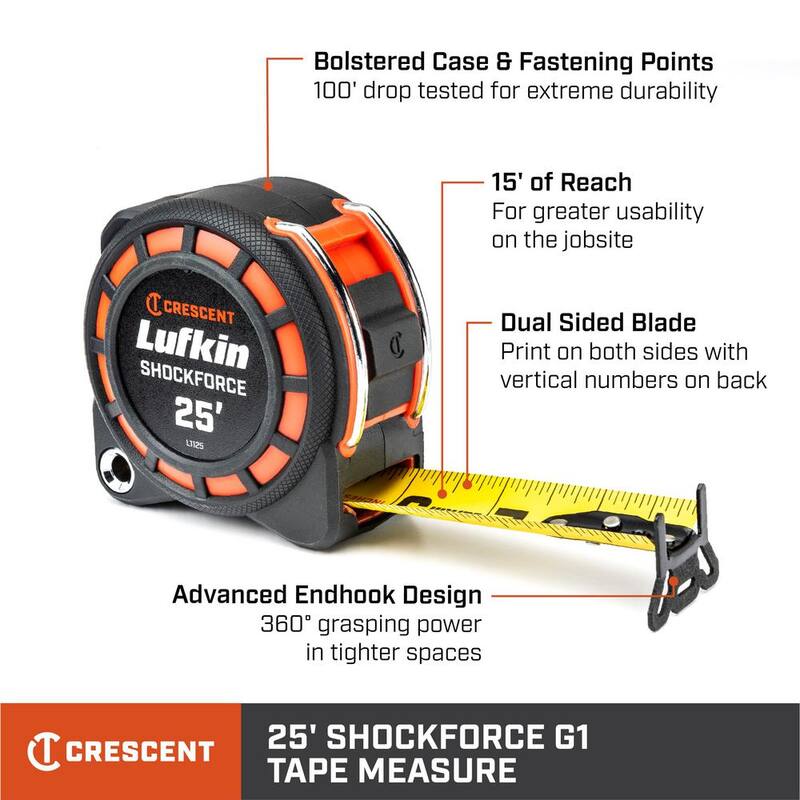Cinta métrica de doble cara Crescent Lufkin 1-3/16 in x 25 ft - Shockforce G1 - L1125-02
