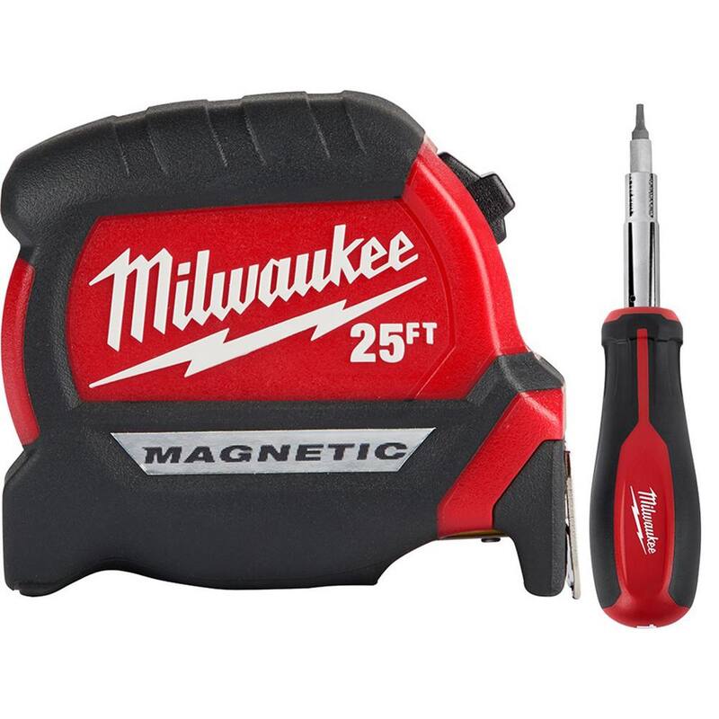 Milwaukee Cinta Métrica Magnética Compacta de 25 pies x 1 pulgada con Destornillador de 11 en 1 - 48-22-0325-48-22-2761