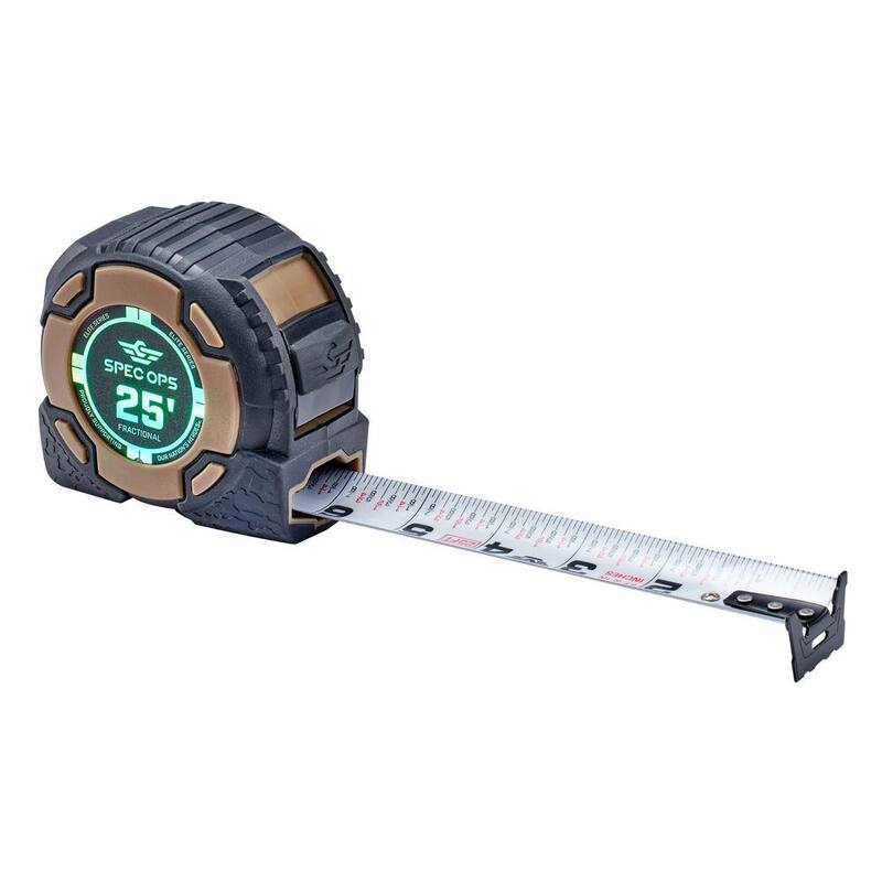 Cinta métrica de la serie Elite SPEC OPS de 25 pies, con cinta de doble cara de 1 1/4 pulgadas, incluye marcas fraccionarias, 12 pies de alcance - SPEC-PTM25-F