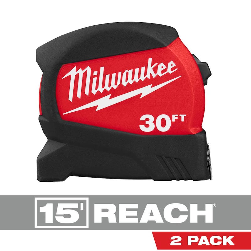 Cinta métrica de hoja ancha compacta de Milwaukee de 30 pies x 1.2 pulgadas con alcance de 15 pies (paquete de 2) - 48-22-0430x2