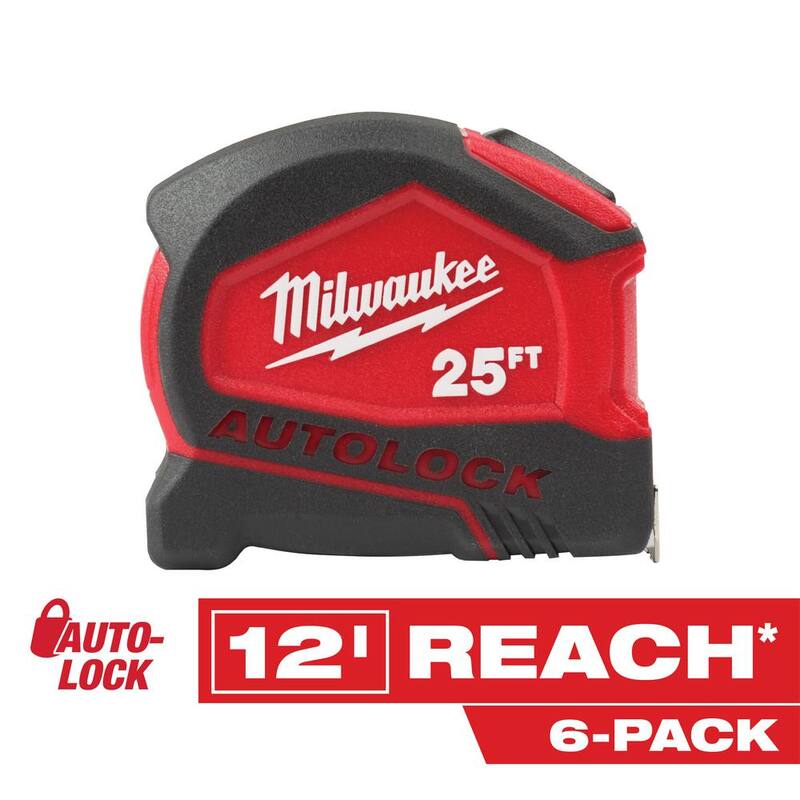 Milwaukee Cinta Métrica Compacta de Bloqueo Automático de 25 pies (paquete de 6) - 48-22-6825-6X